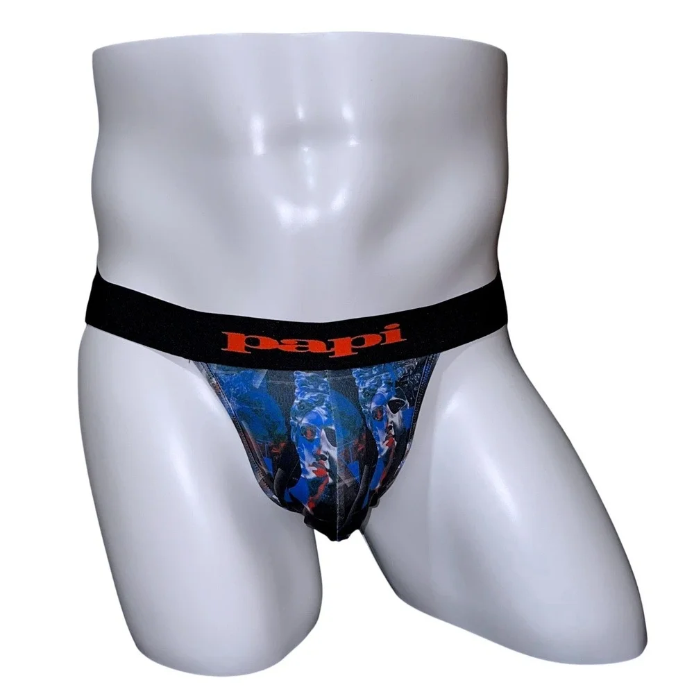 Papi Mens Graphic Print Jockstrap Black Blue Red Athletic Supporter Size M NEW